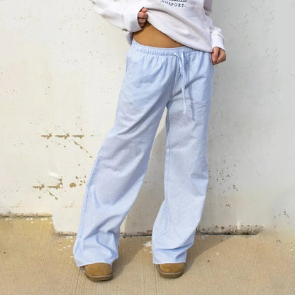 Y2k Blue Striped Pants Oversized Harajuku Korean Old Money Baggy Pink Trousers Woman Summer Thin