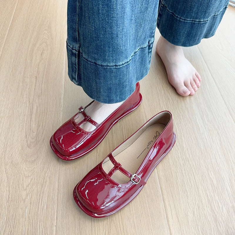 Patent Leather Ballet Flats Shoes Autumn Allmatch Oxfords Square Toe Fall New Summer Mary Janes Square Toe Shoes Au