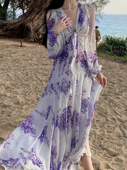 Print Long Dress Aline Beach Holiday Maxi Vestidos Female Robe New Mujers