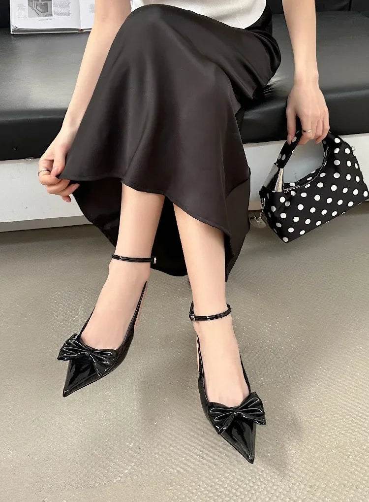 Spring Design Butterflyknot Woman Pumps Sandals Slingbacks Pointed Toe Ankle Buckle Strap Thin Low Heels Mules Shoes