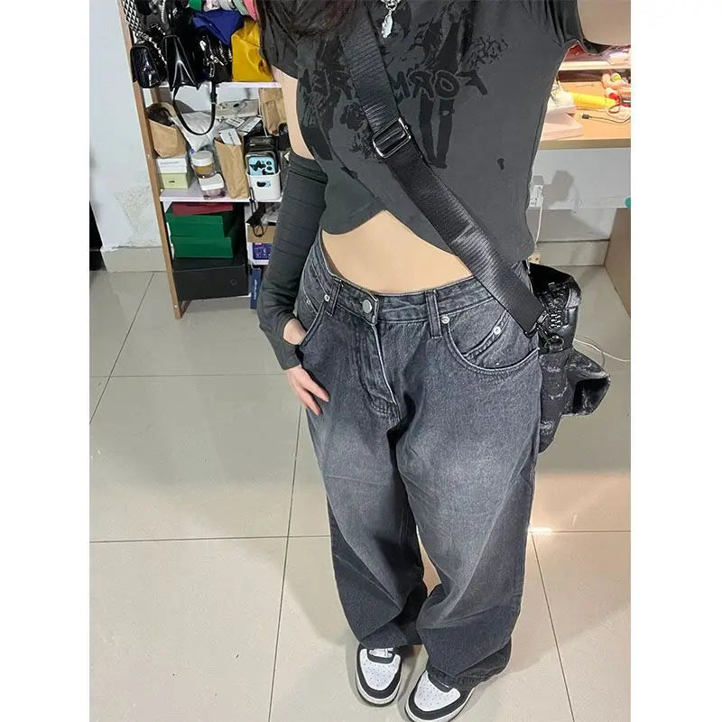 Y2k Gyaru Jeans Woman Hippie Baggy Denim Pants Korean Harajuku Oversized Trousers Aesthetic