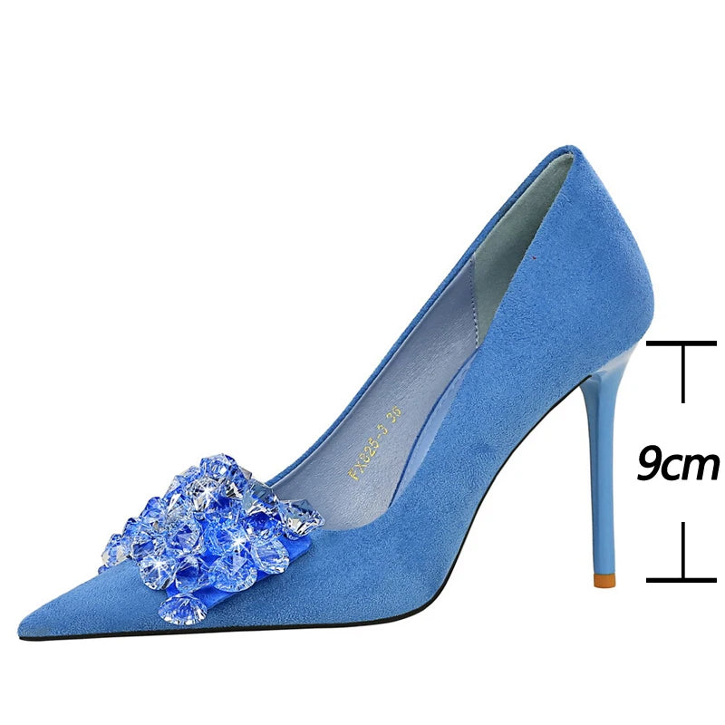 Shoes Rhinestone Pumps Bowknot High Heels Gemstone Banquet Shoes Stilettos Heels 9 Cm Shoes