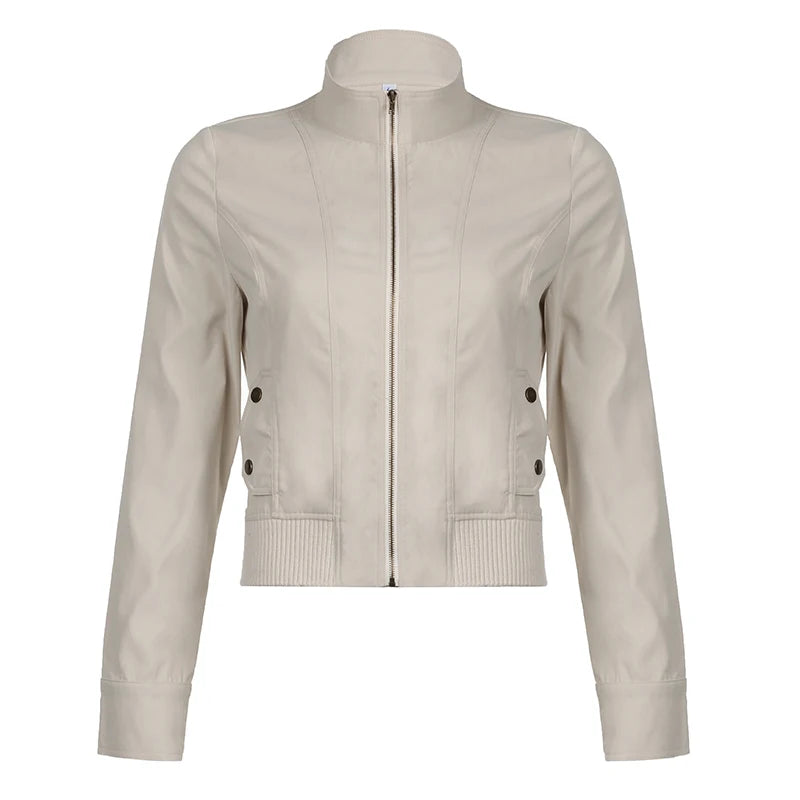Winter American Retro Zipper Coat Y2k Slim Fit Minimalist Jacket With Pocket Grunge Outfit