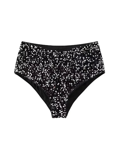 Sequins Shorts Spring Black Sparkling Party Shorts Elastic Waist Shorts