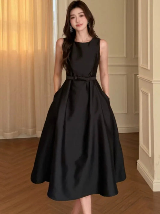 Black Midi Dress for Hepburn Style Sleeveless Evening Party Dresses Summer Aline Vestidos Robe New