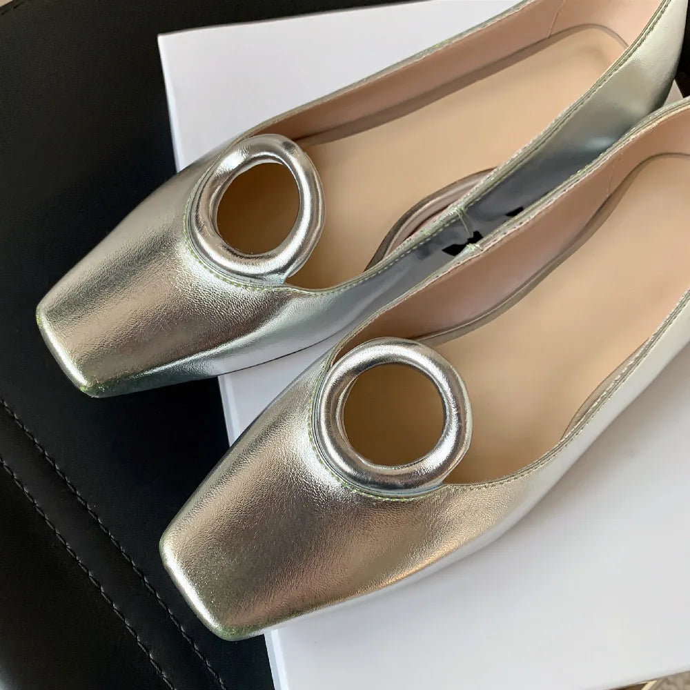 Genuine Leather Square Toe Slipon Ballet Flats Leisure Soft Comfortable Female Espadrilles Daily Shoes