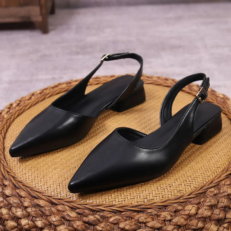 Summer New Brand Slingback Shoes Pointed Toe Shallow Slip on Mules Shoes Flat Heel Lady Vacation Slide