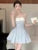 Y2k Strapless Mini Dresses for Bow Patchwork A-line Birthday Party Dress Korean Prom Short Vestidos Mujer