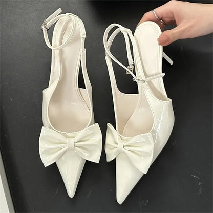 Spring Design Butterflyknot Woman Pumps Sandals Slingbacks Pointed Toe Ankle Buckle Strap Thin Low Heels Mules Shoes