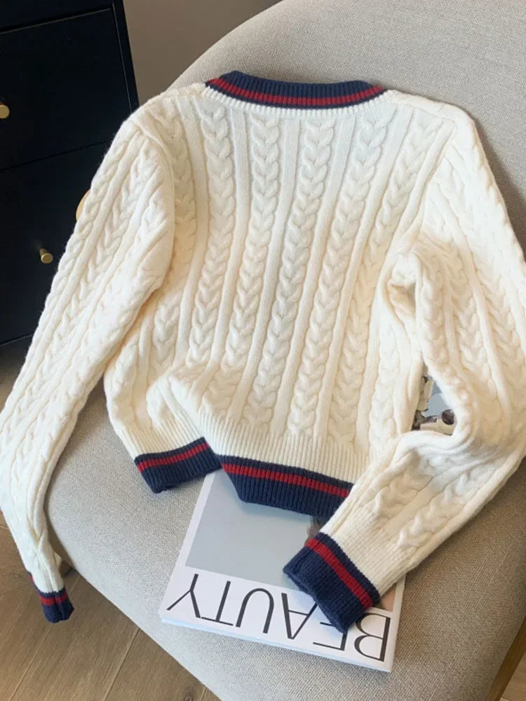Knitted Cardigan V-neck Pullover Warm Knitwear Jumper Clothes Sweater Autumn Winter Kpop 2000s Aesthetic