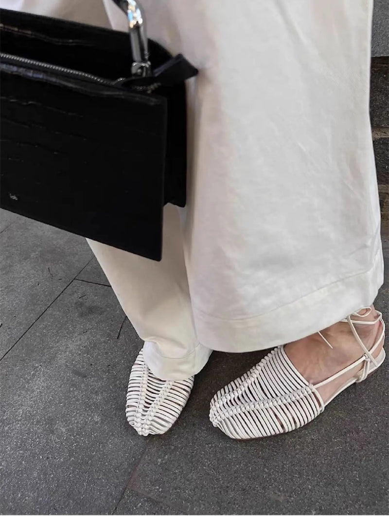 Woven Hollow Strap Sandals Roman Sandals Summer Flat Toe Comfortable Woven Sandals Holiday Party Shoes