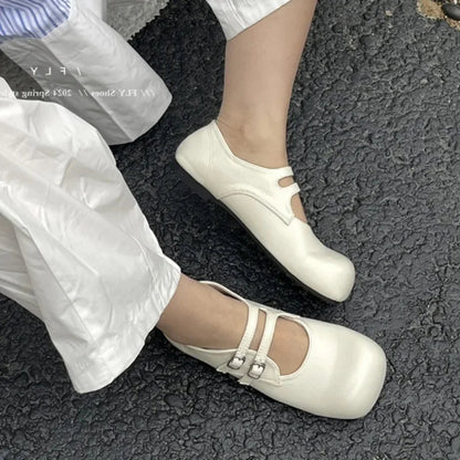 Slip on Loafers Square Toe Ankle Strap Buckle Mary Jane Shoes Chunky Low Heel Pumps Dress Shoes