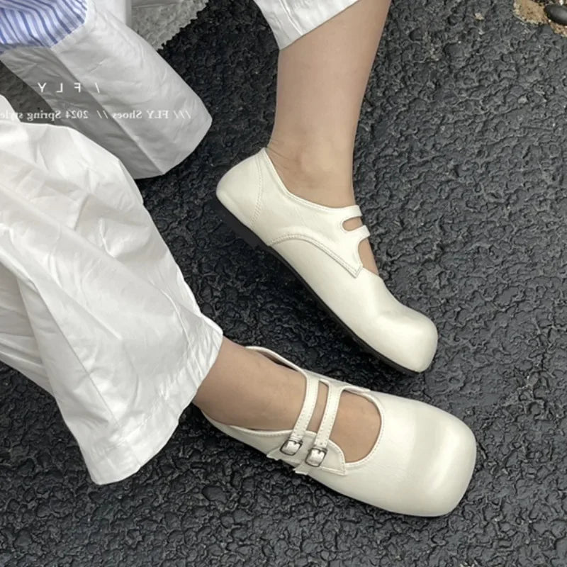 Slip on Loafers Square Toe Ankle Strap Buckle Mary Jane Shoes Chunky Low Heel Pumps Dress Shoes
