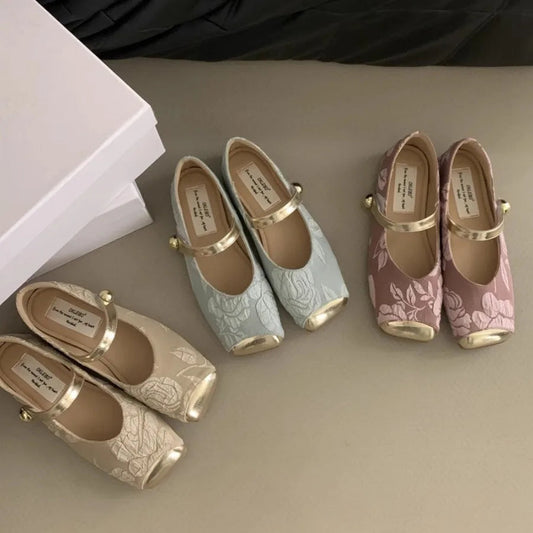 Spring Summer Square Flat Mary Jane Shoes for Pattern Temperament Lightweight Shoes