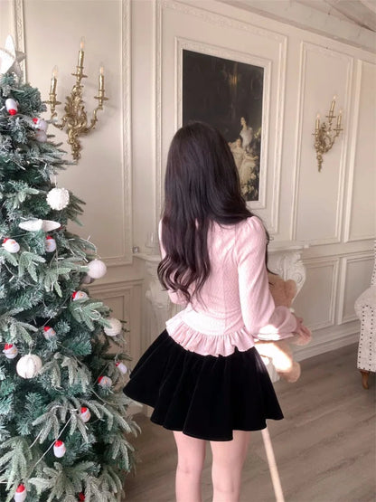 Shirts Sweet Bow Bandage Ruffles Patchwork Long Sleeve Button Slim Crop Tops Spring Female Blouse