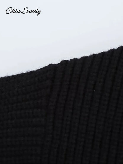 ’s Beading Sweater Pullover Knitted Black Long Sleeve O-neck Jumper New Spring Lady Outwears
