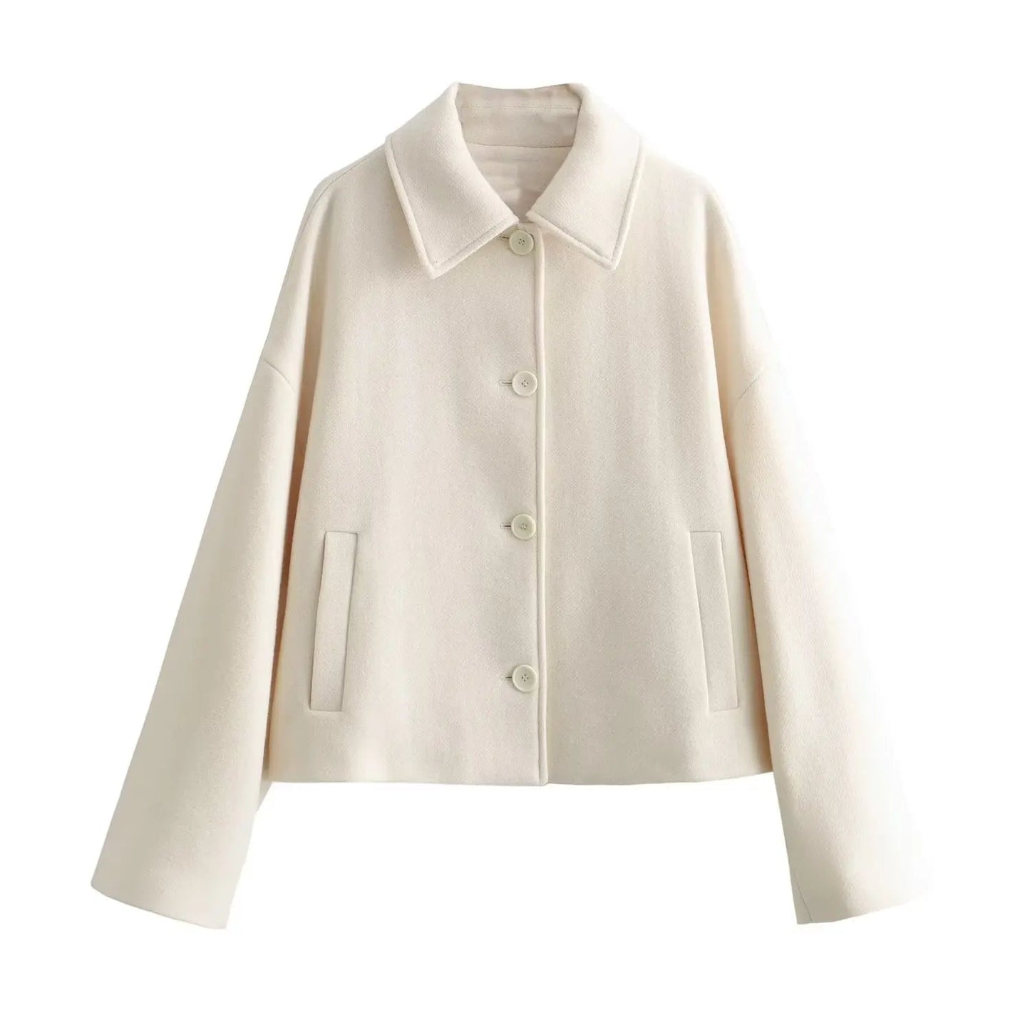 Color Cropped Jacket Woman Spring Turn Down Collar Single Breasted Long Sleeve Coat New Outerwear Tops