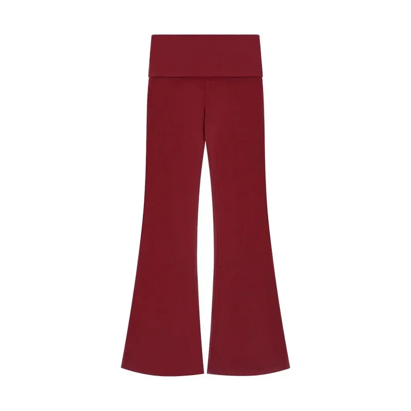 Korean Retro Splicing Color Allmatch Pants Autumn New Fake Twopiece Low Waist Slim Wide Leg Pants