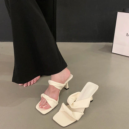 Designer Summer Open Toe Slippers Comfort High Heel Party Dress Slides Shoes