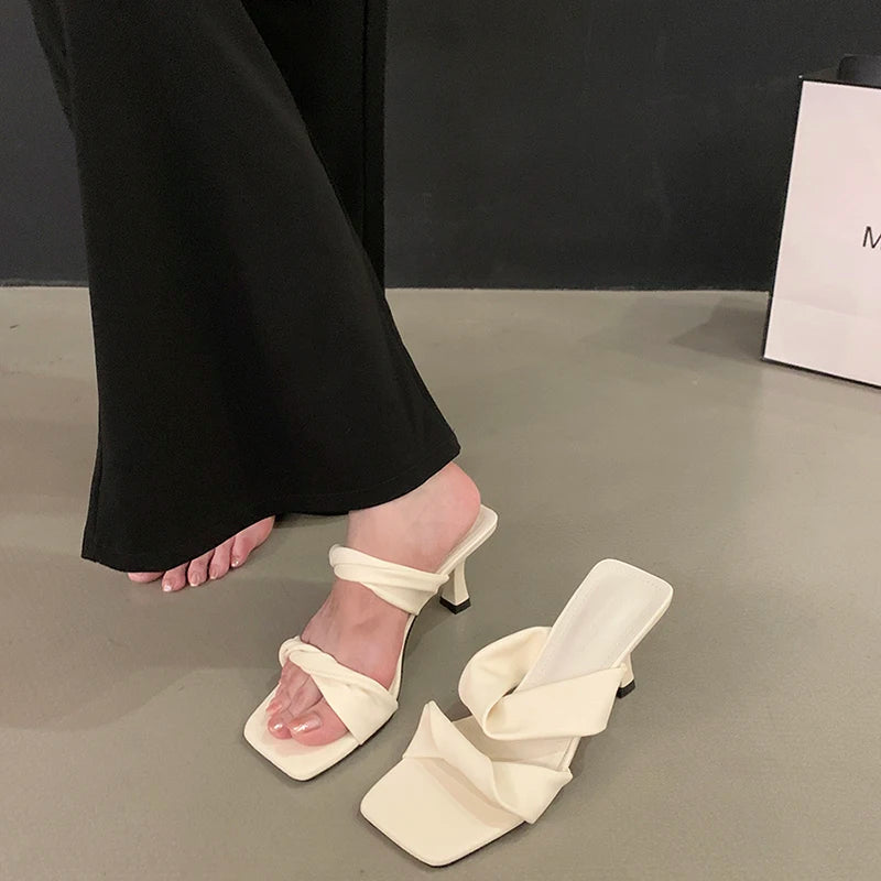 Designer Summer Open Toe Slippers Comfort High Heel Party Dress Slides Shoes