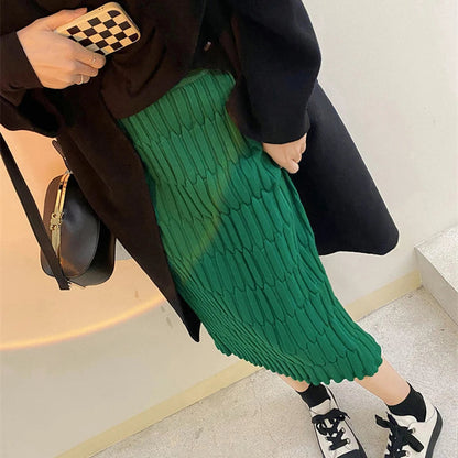 Knit High Waist Patchwork Long Skirt Loose Slim Autumn Knitwear Maxi Skirt