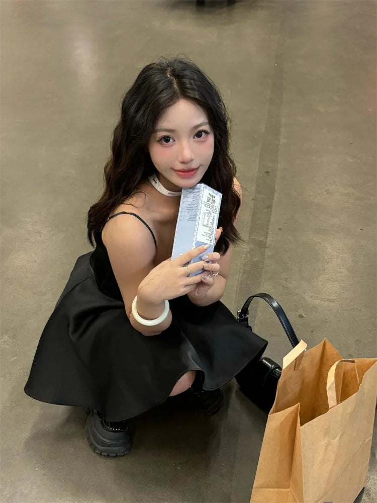 Dresses Sleeveless Slash Neck Patchwork Bow Backless Ball Gown Mini Dress Party French Style