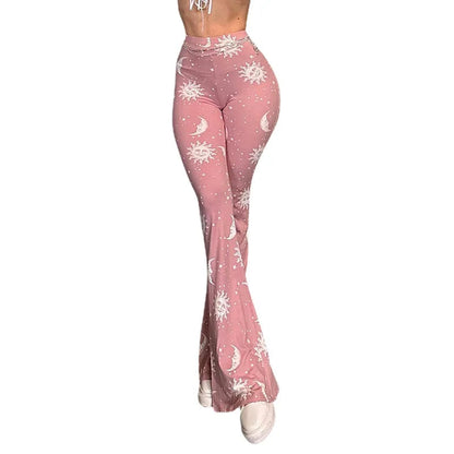 Pink Graphic Flare Pants 90s Clothes Elastic High Waist Sweatpants Harajuku Yk2