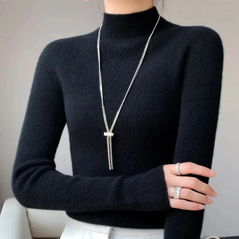 Sweater Half Turtleneck Knitted Pullovers Harajuku Korean Thick Knitwear Autumn Winter Slim Jumpers