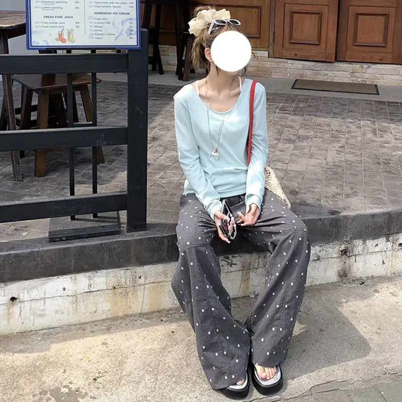 Summer Hot Retro Internet Celebrity Korean New Straight Tube Loose Wave Embroidery Pants Trend