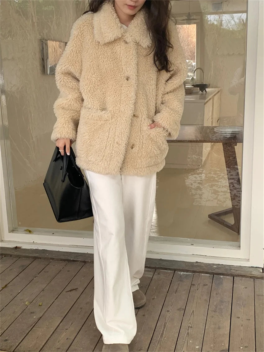 Winter Warm Coats Thicken Lamb Wool Gentle Office Lady New Slim