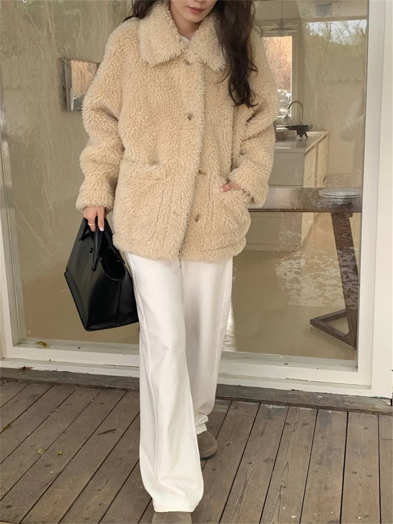 Winter Warm Coats Thicken Lamb Wool Gentle Office Lady New Slim