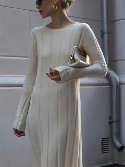 Loose High Waist Long Dress Female Long Sleeve Pullover Dress Knitwear Winter Maxi Dress