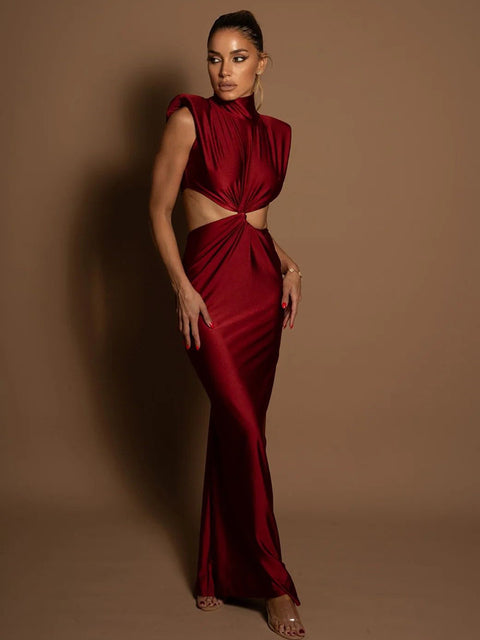 Hollow Out Turtleneck Maxi Dress for Sleeveless Bodycon Tank Dresses Femme Club Party Dress