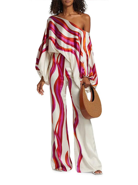 Abstract Waves Two-piece Set - Fuschia