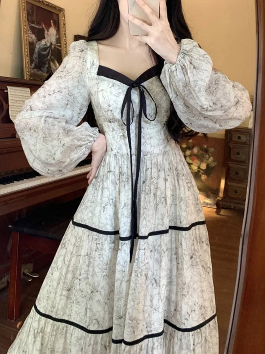 Print Midi Dress Spring Summer Aline Party Birthday Clothes Female Long Vestidos New