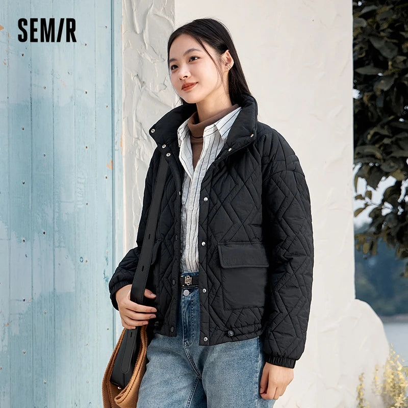 Cotton Clothing Stand Collar Loose New Winter Texture Rhombus Cotton Coat