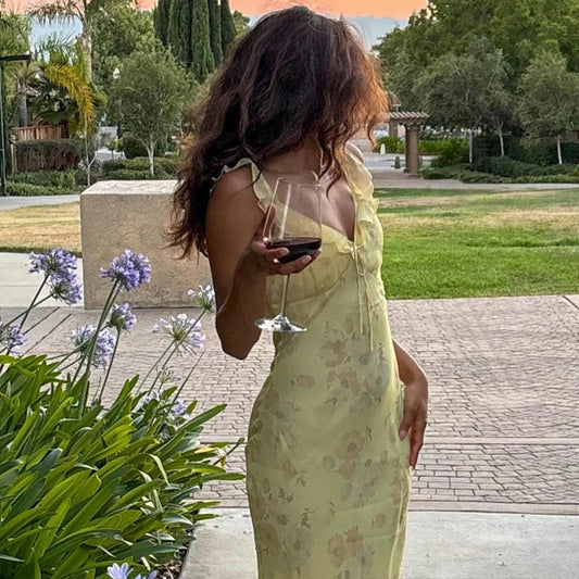 Ruffle Halter Backless Maxi Dress