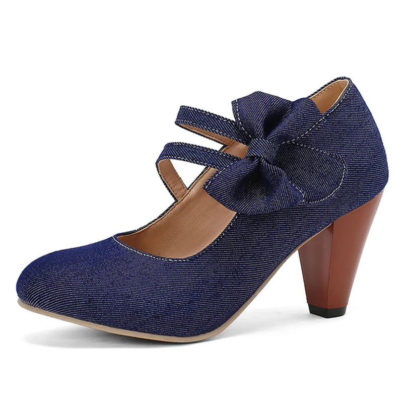 48 Brand New Round Toe Chunky Heel Pumps Bow Buckle Summer Party Shoes