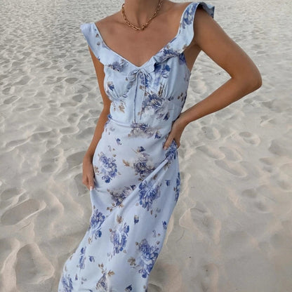 Ruffle Halter Backless Maxi Dress