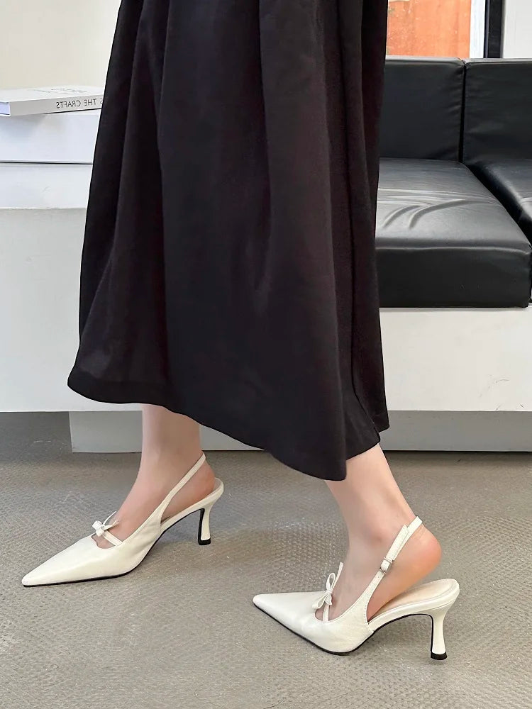 Butterflyknot Thin Heels Pumps Slingbacks Shoes Buckle Strap Banquet Zapatos De Mujer