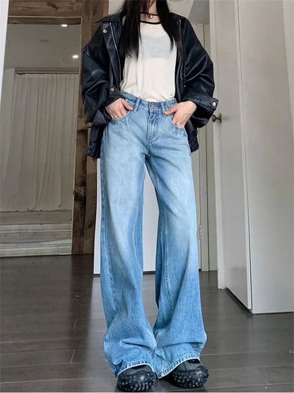 Woman Jeans Preppy Style Denim Korean Pants Trousers Pockets Sweatpants Zipper Cargo Pants Wide Leg Bell Bottoms
