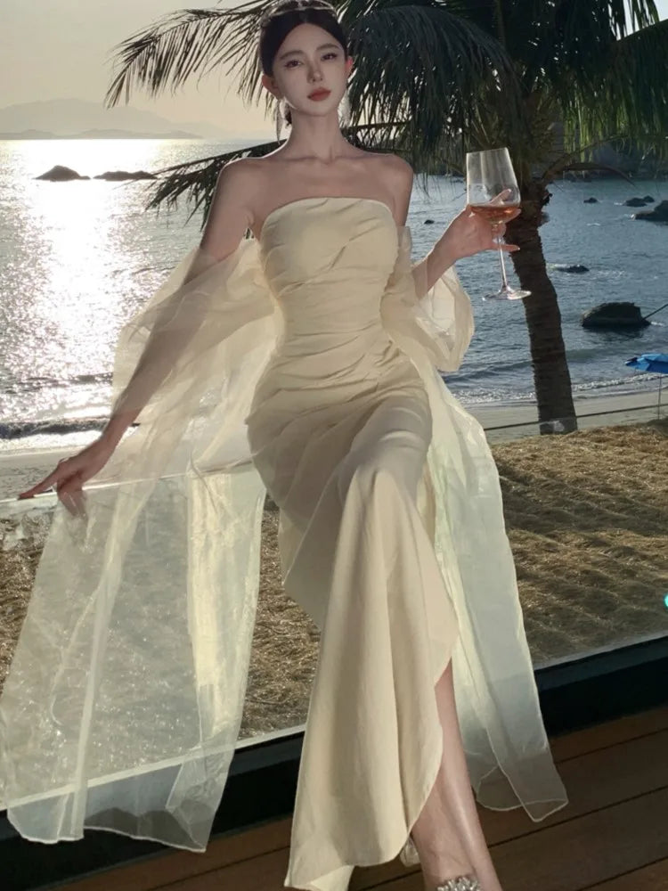 Wedding Long Dresses for Strapless Bodycon Mermaid Evening Party Dress Slim Prom Robe Korean Vestido Mujer
