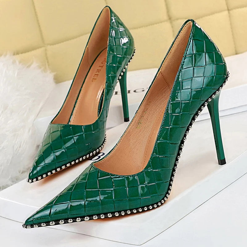 Shoes Rivet Woman Pumps New High Heels Stiletto Pu Leather Heels Party Shoes Female Heel 43