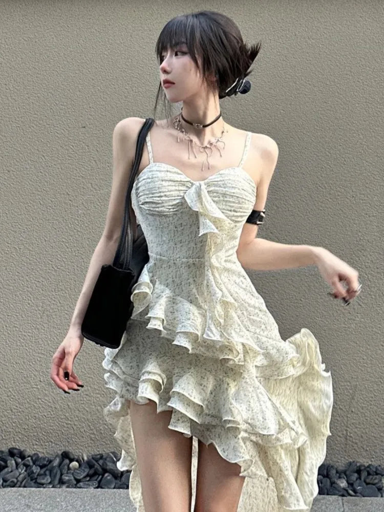 Midi Dress Sleeveless Backless Patchwork Ruffle Slim Camiosle Dresses Club Party Vestidos Spring Summer