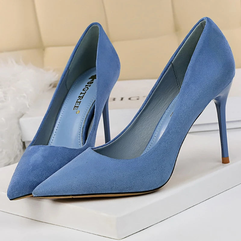Shoes 9 Cm Heels Suede Woman Pumps Pointed Toe High Heels Stiletto Party Shoes Wedding Shoes Large Size 43