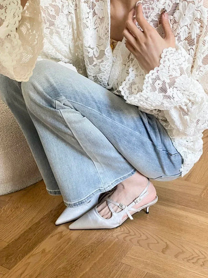 Narrow Band Buckle Strap Woman Pumps Pointed Toe Thin Low Heels Party Dress Female Shoes
