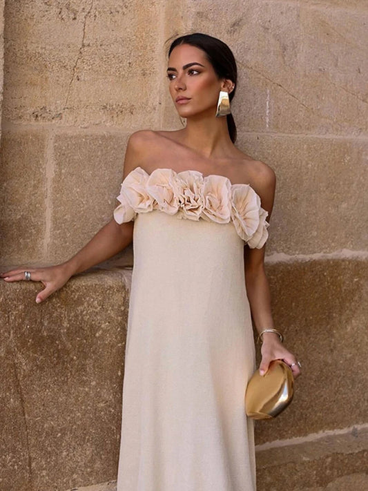 3d Flower Tube Dresses Knitted Sleeveless Long Dress Female Summer Autumn Street Party Evening