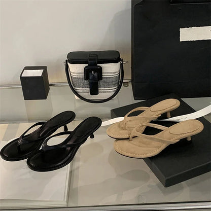 Summer Thin Low Heels Slippers Round Clip Toe Beach Sandals Flip Flops Shoes Zapatos De Mujer