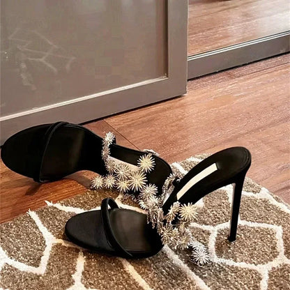 Rhinestone Thin High Heels Crosstied Glittering Designer Heeled Sandals Evening Party Shoes for