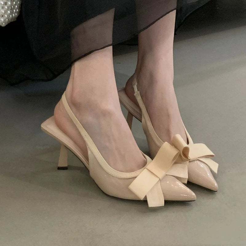 Butterflyknot Pointed Toe High Heels Party Dress Shoes Brand Design Slingbacks Sandals Pumps